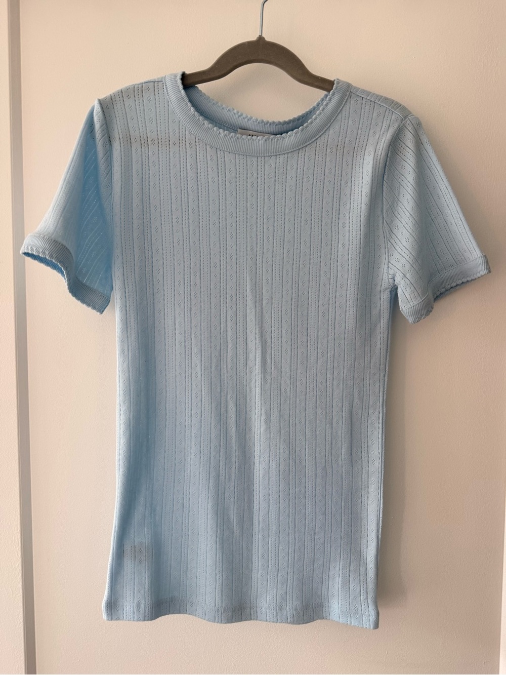 Ann Taylor Baby Blue Pointelle Tee XS